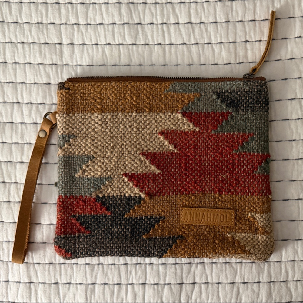 Handwoven Multicolor Geometric Wristlet Clutch